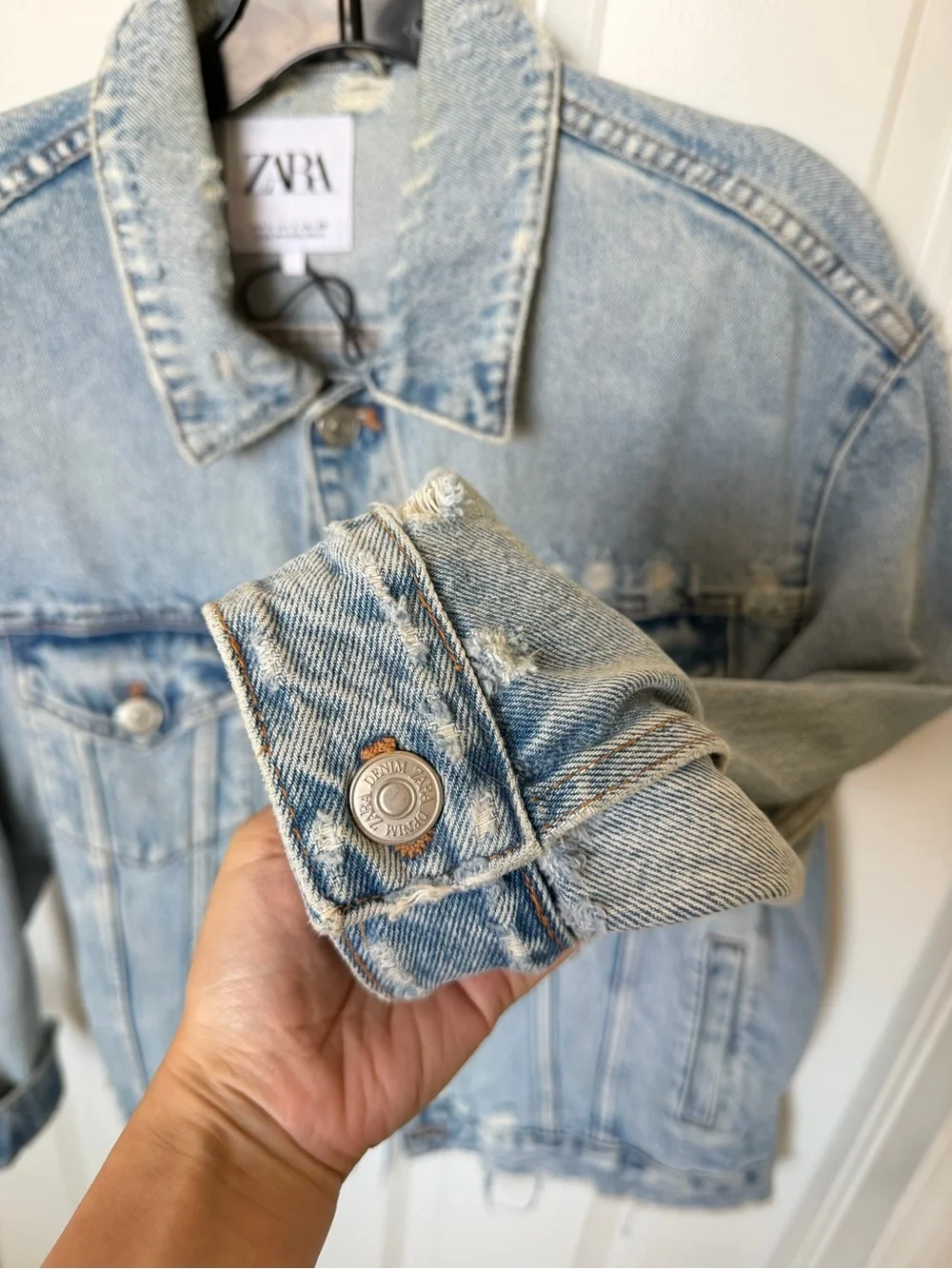 ZARA Light Blue Distressed Denim Jacket - Men's size S